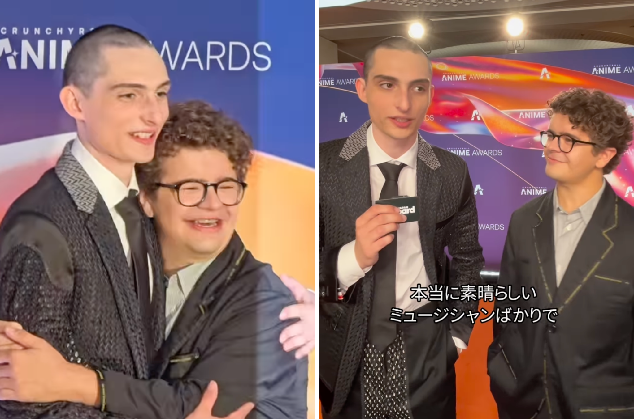 ‘Stranger Things’ co-stars Finn Wolfhard (left) and Gaten Matarazzo (right) at the 2025 Crunchyroll Anime Awards in Japan