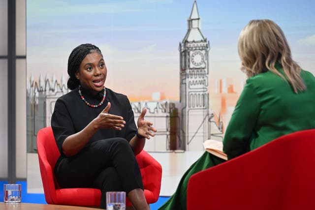 <p>Conservative Party leader Kemi Badenoch (left), on Sunday (Jeff Overs/BBC/PA)</p>