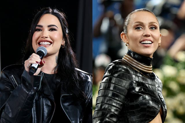 <p>Demi Lovato and Miley Cyrus</p>