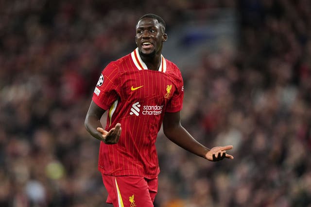 Liverpool’s Ibrahima Konate insists he is happy at the club but there has not been any progress on a new contract (Peter Byrne/PA)