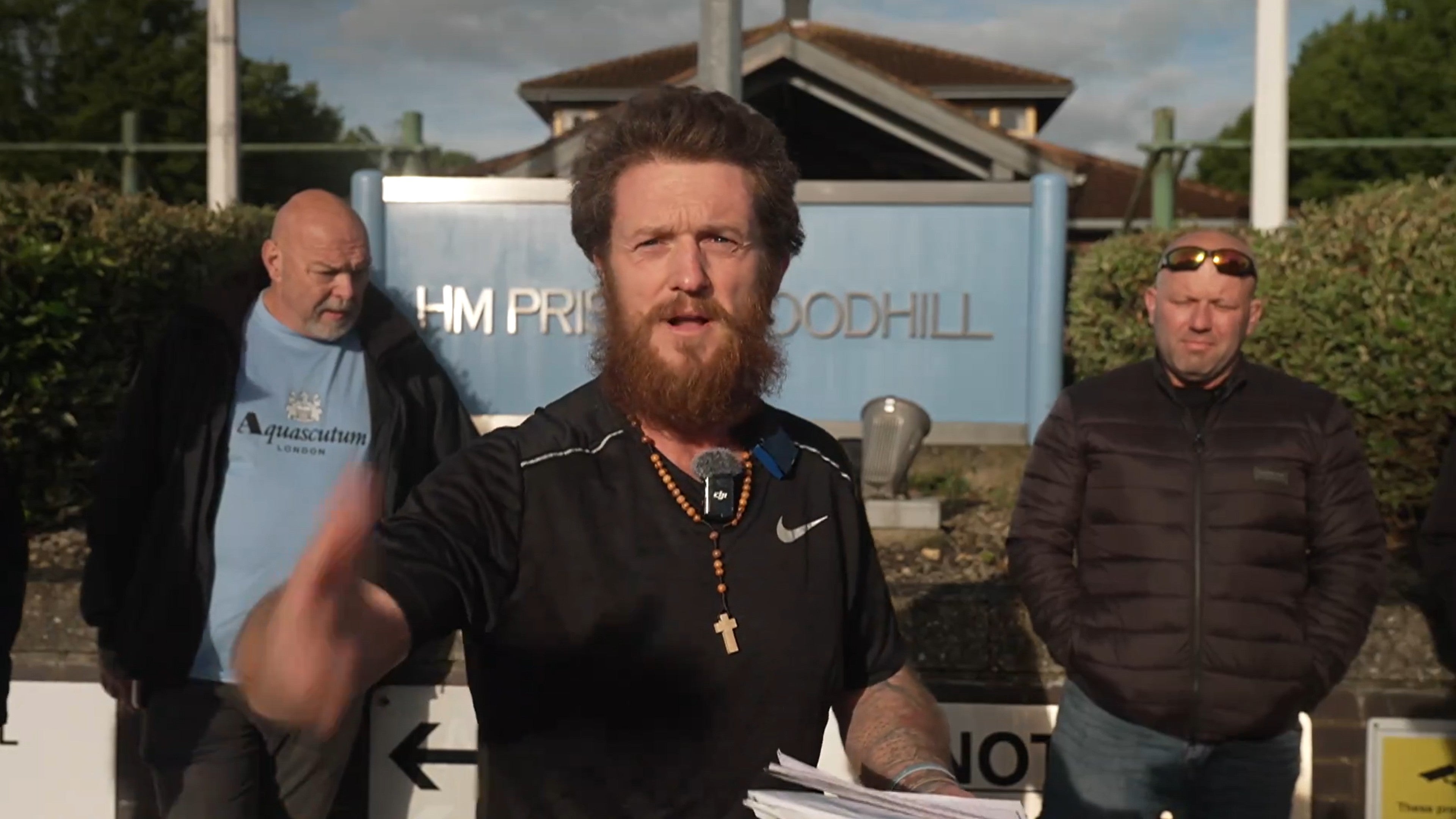 Robinson was filmed with long hair and a shrubbed beard on release from prison