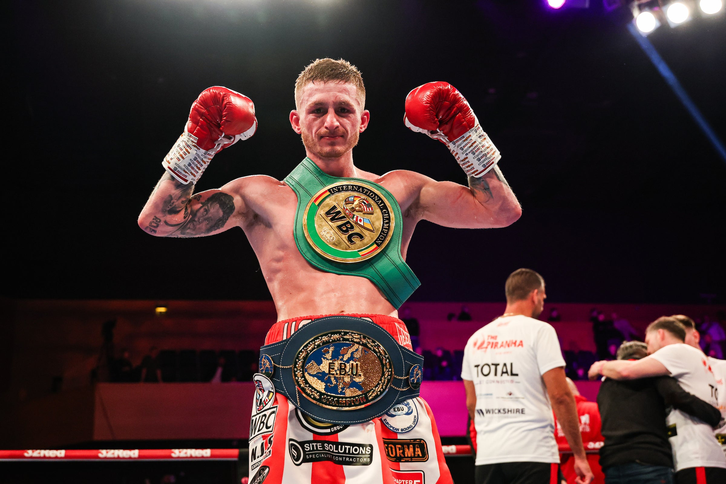 Ryan Garner poses with his EBU European super featherweight belt, which will be on the line against Reece Bellotti in the summer