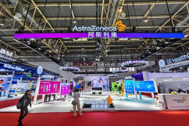 <p>AstraZeneca’s booth during an expo in Beijing in November</p>