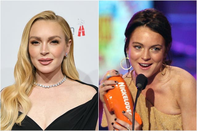 <p>Lindsay Lohan in 2025 (left) and 2006</p>