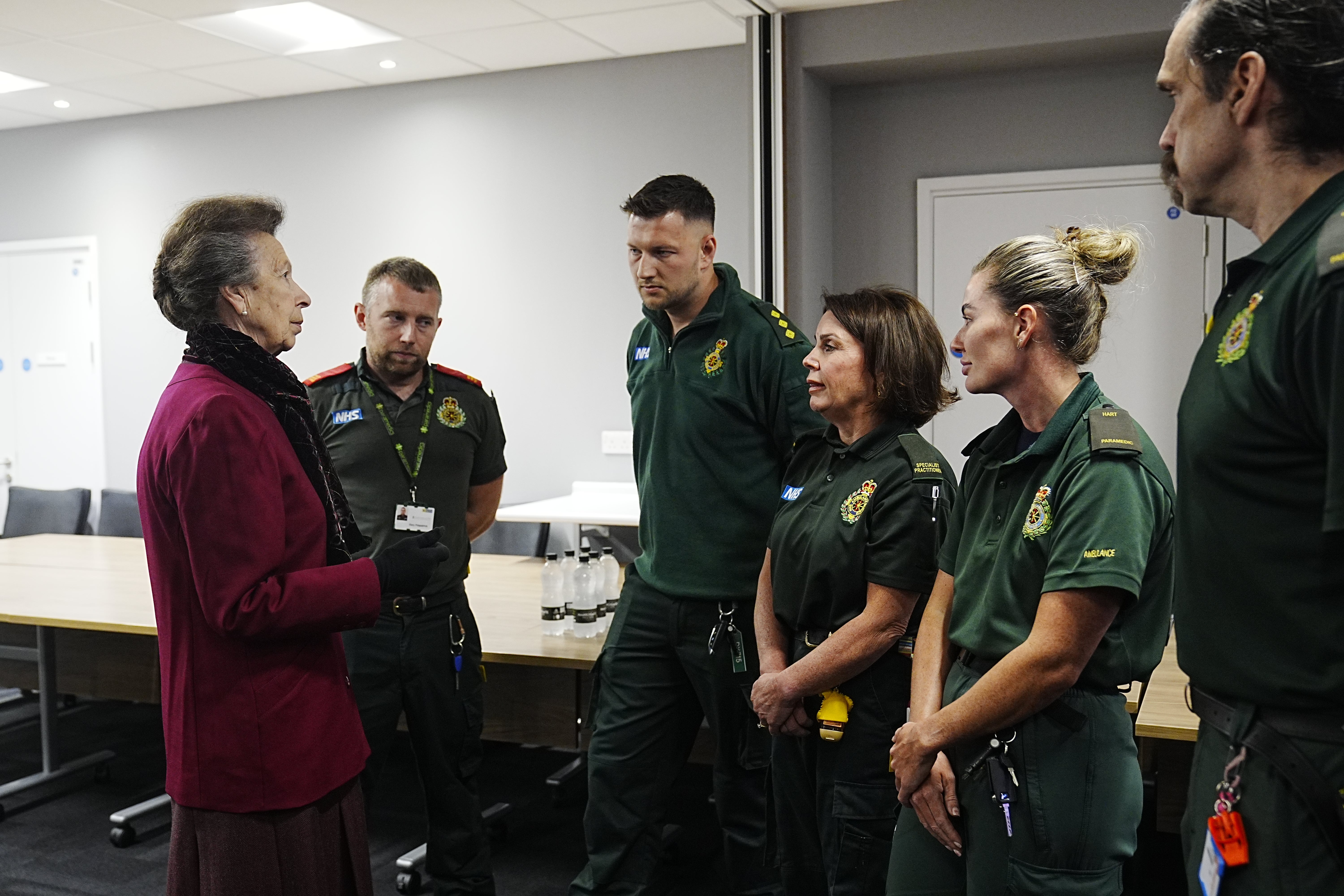 The Princess Royal chats to people during a visit to the Royal Liverpool University Hospital (Peter Byrne/PA)