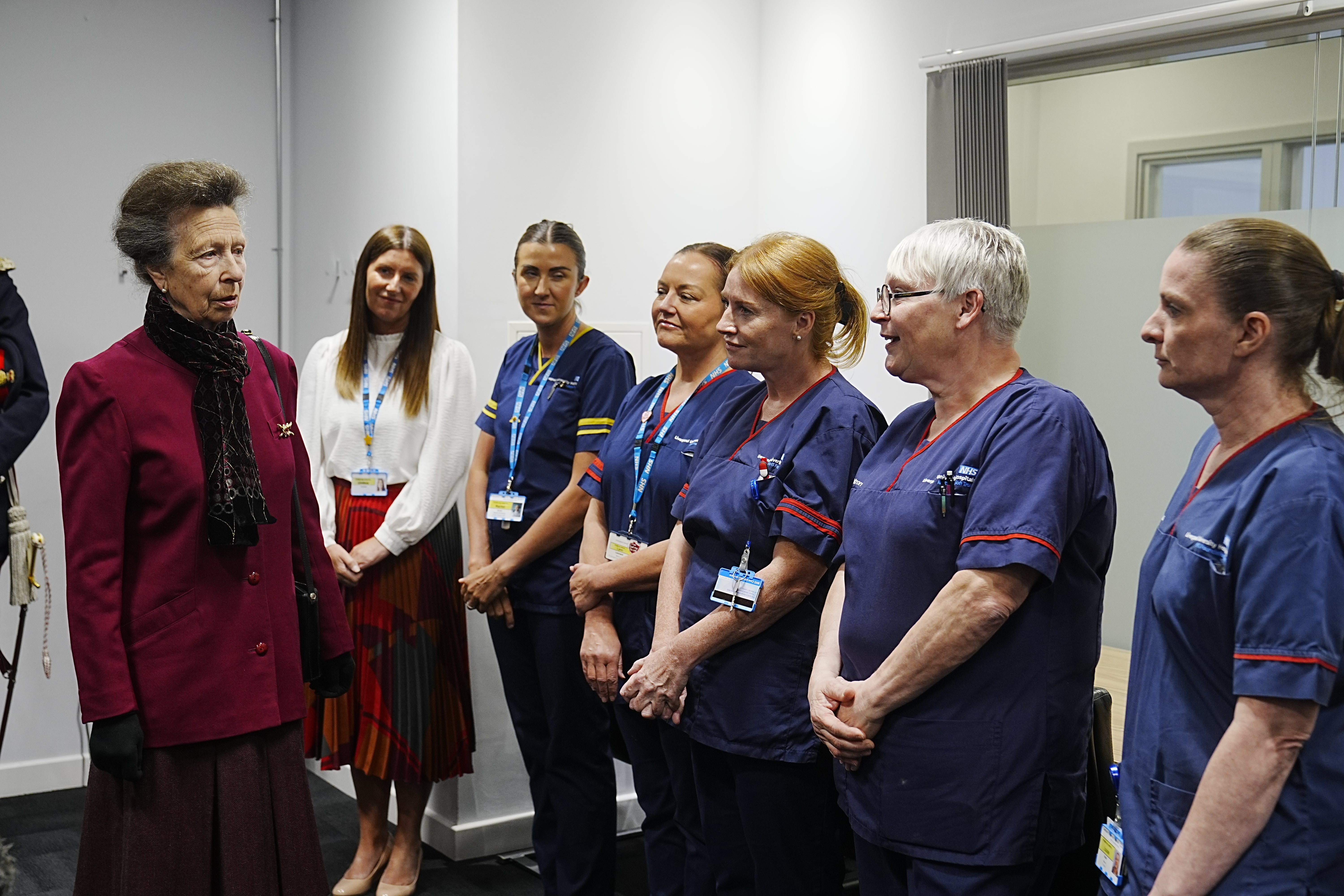 The Princess Royal meets with medical staff from the hospital team during the visit on Tuesday