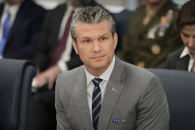 <p>US Secretary of Defense Pete Hegseth looks on during a meeting with Polish Deputy Prime Minister and Minister of Defense Wladyslaw Kosiniak-Kamysz to the Pentagon in Washington, DC, May 27, 2025</p>