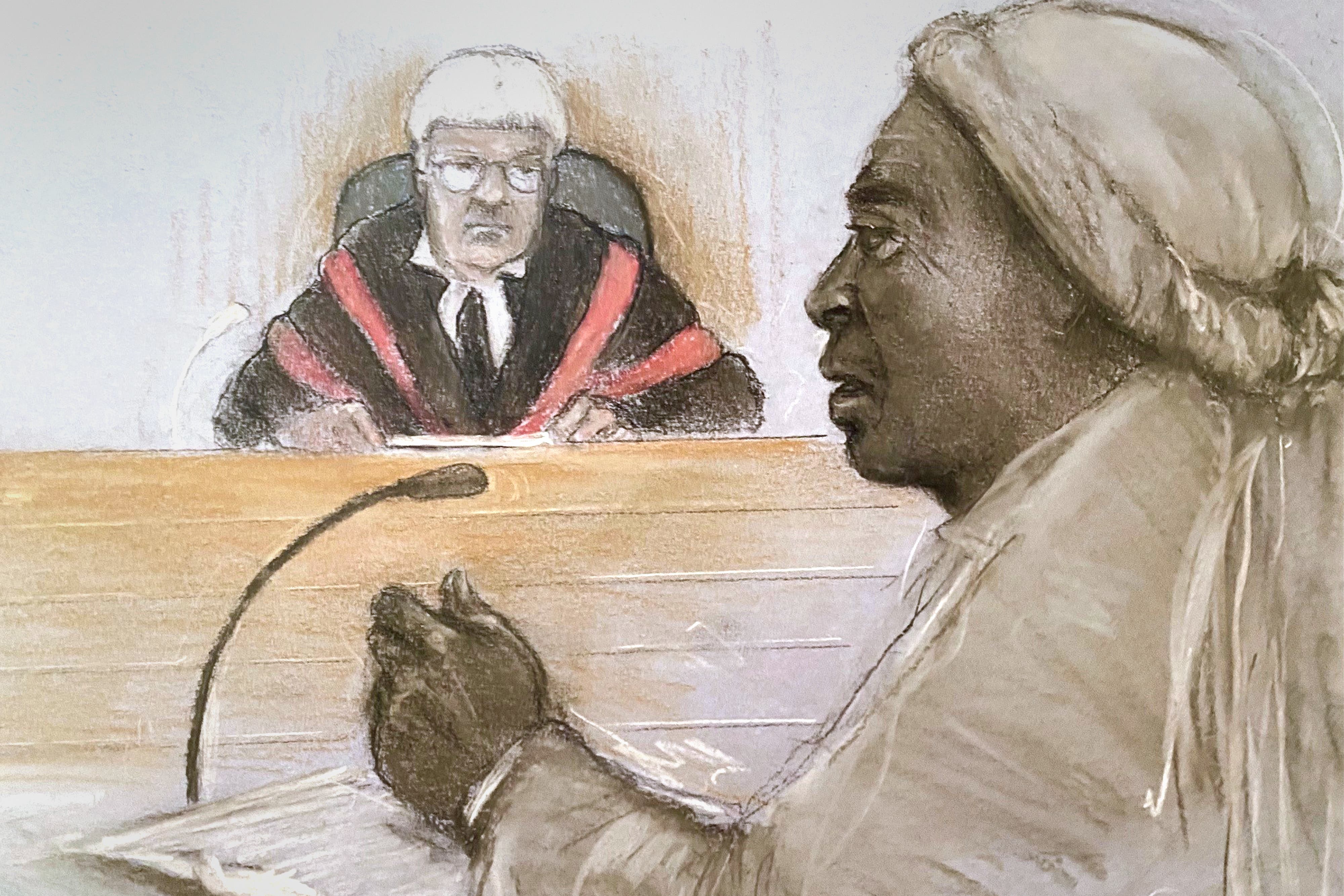 Mark Gordon's Court Artist Sketch gives evidence at Old Belly in London