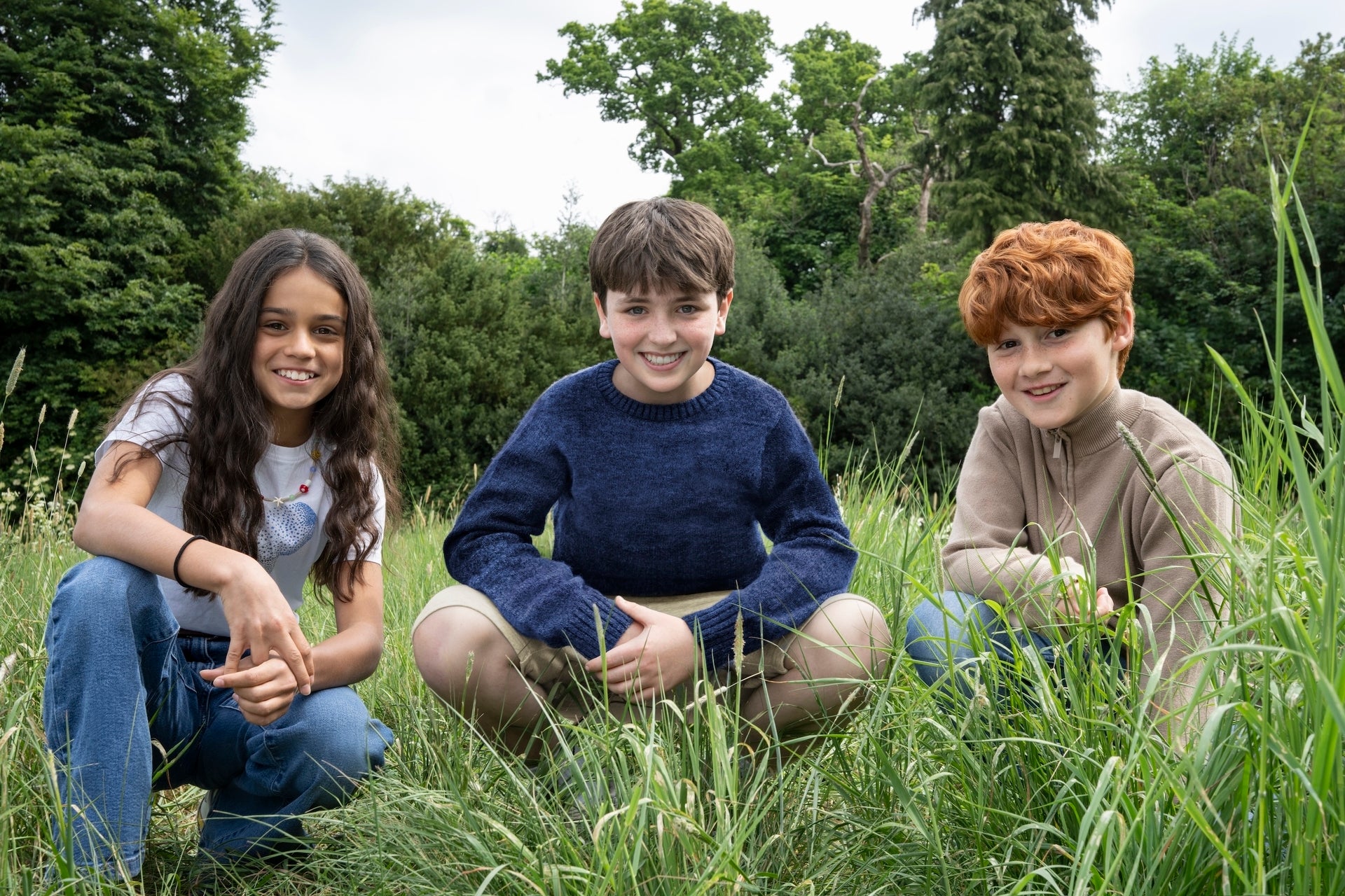 Dominic McLaughlin (center) has been cast as Harry Potter, Arabella Stanton has been cast as Hermione Granger, and Alastair Stout has been cast as Ron Weasley in HBO’s new Harry Potter television series