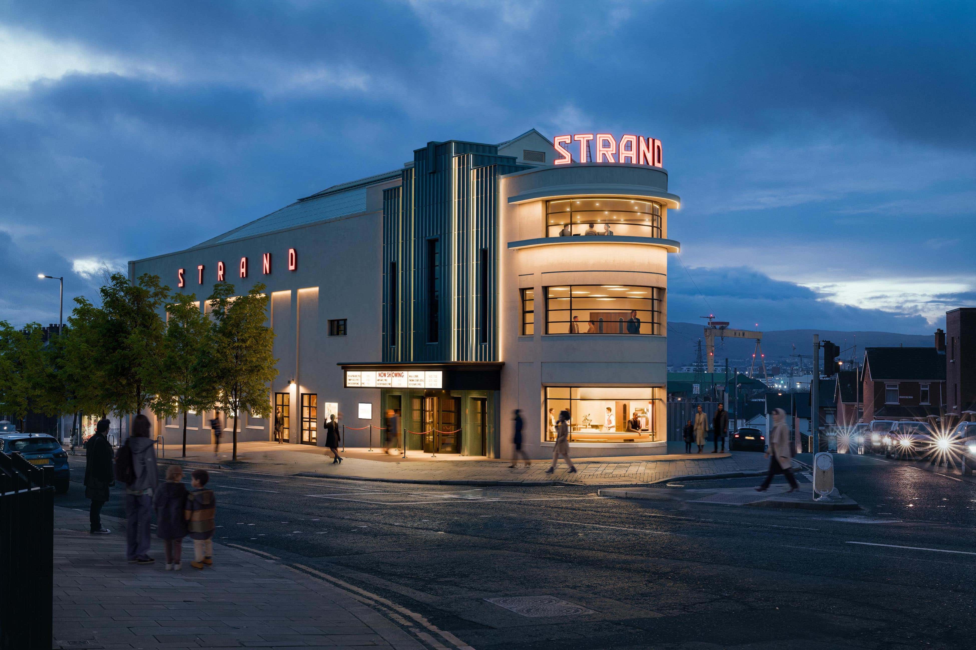 The Strand, Belfast’s only operational art-deco picturehouse, has unveiled a first look at its ambitious £6.5 million transformation project, with new CGIs that reveal a bold return to original art deco features with a contemporary twist (Strand Arts Centre/PA)