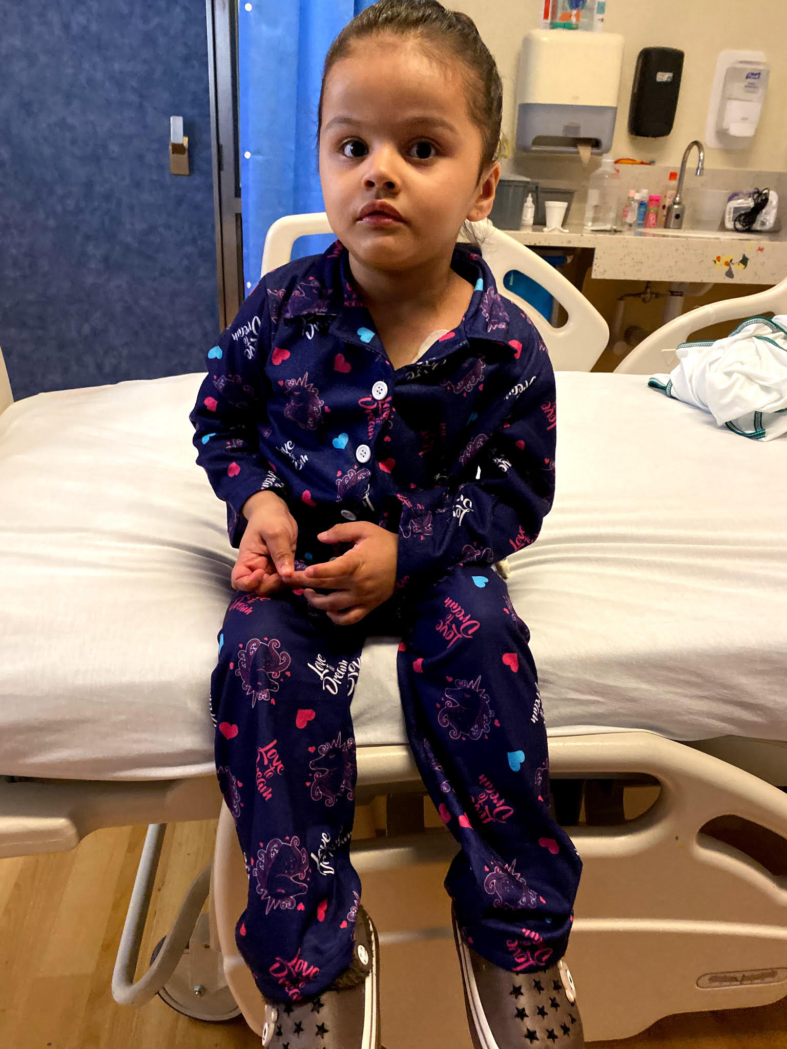Little Sofia has spent much of her young life in the hospital undergoing treatment. She was finally discharged in September 2024, but requires daily care and medication