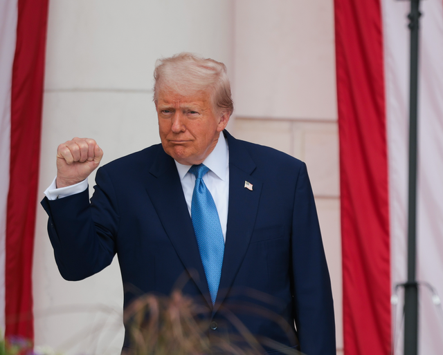 <p>President Donald Trump during the Memorial Day wreath-laying ceremony at the Memorial Amphitheater in Arlington National Cemetery on May 26, 2025</p>
