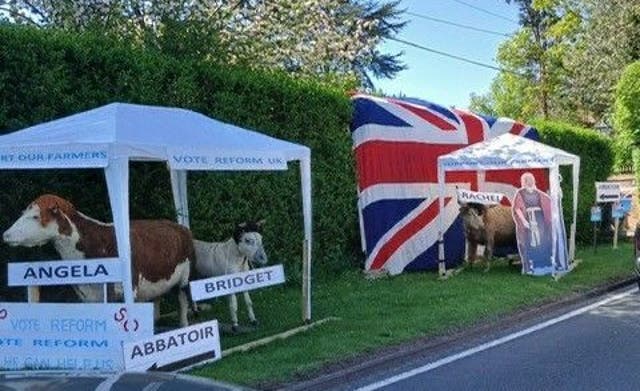 <p>Reform local election stun depicting leading female cabinet ministers as cows in an abattoir</p>