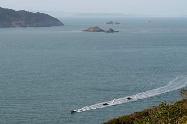 <p>Three military boats from Taiwan's Amphibious Reconnaissance and Patrol Unit patrol the Matsu Islands</p>