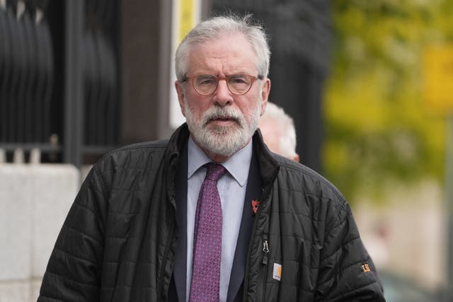 <p>Gerry Adams outside the High Court in Dublin</p>