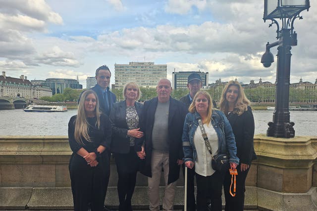 Wayne Birkett and Sharon Miller with their legal team (Rothera Bray/PA)