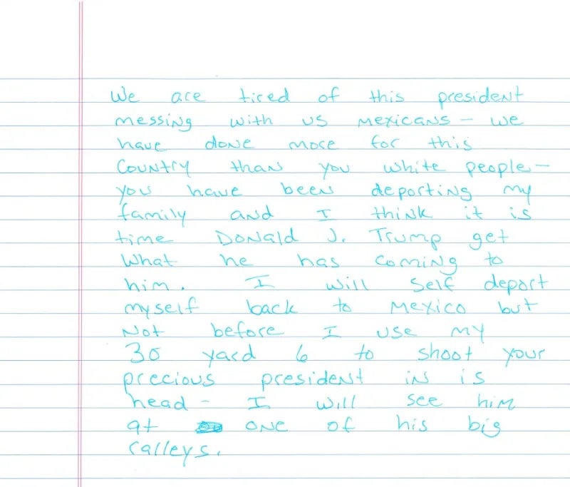 Ramon Morales-Reyes wrote in a handwritten note to ICE that he was planning to kill President Donald Trump