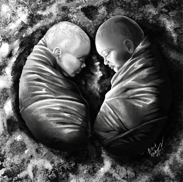 <p>Artist’s drawing of rare double burial in Croatia</p>