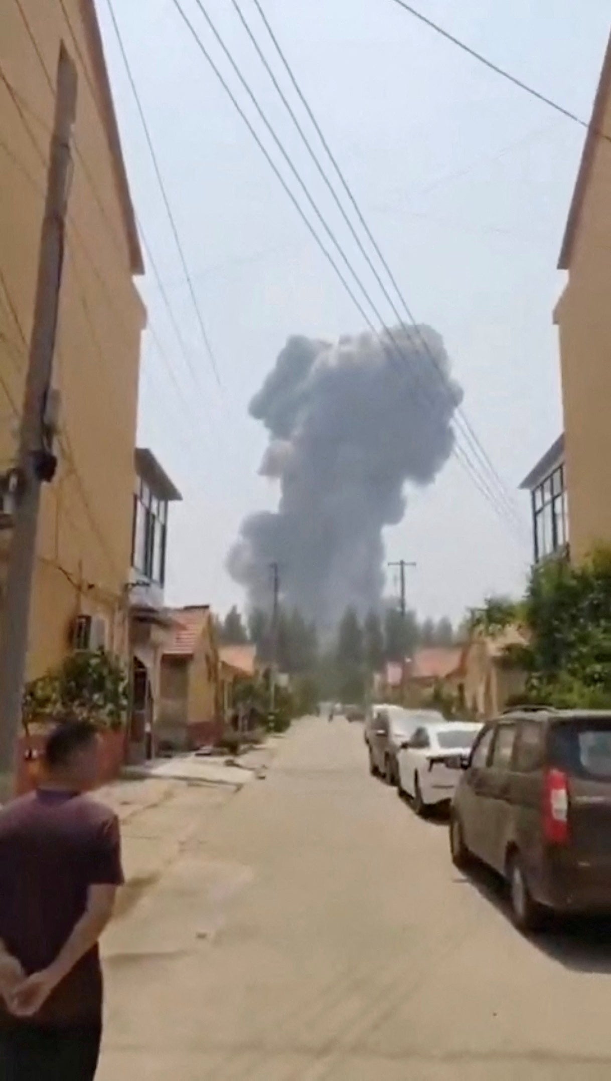 Smoke rises from an explosion in Gaomi city of China