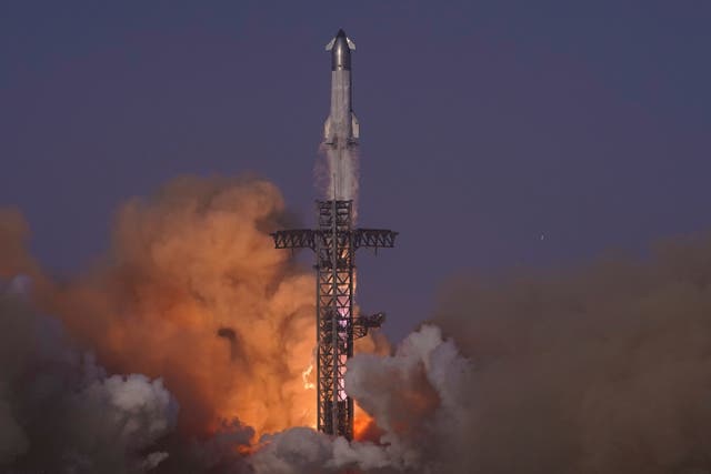 <p>SpaceX's mega rocket Starship makes a test flight from Starbase, Texas, Tuesday, May 27, 2025</p>