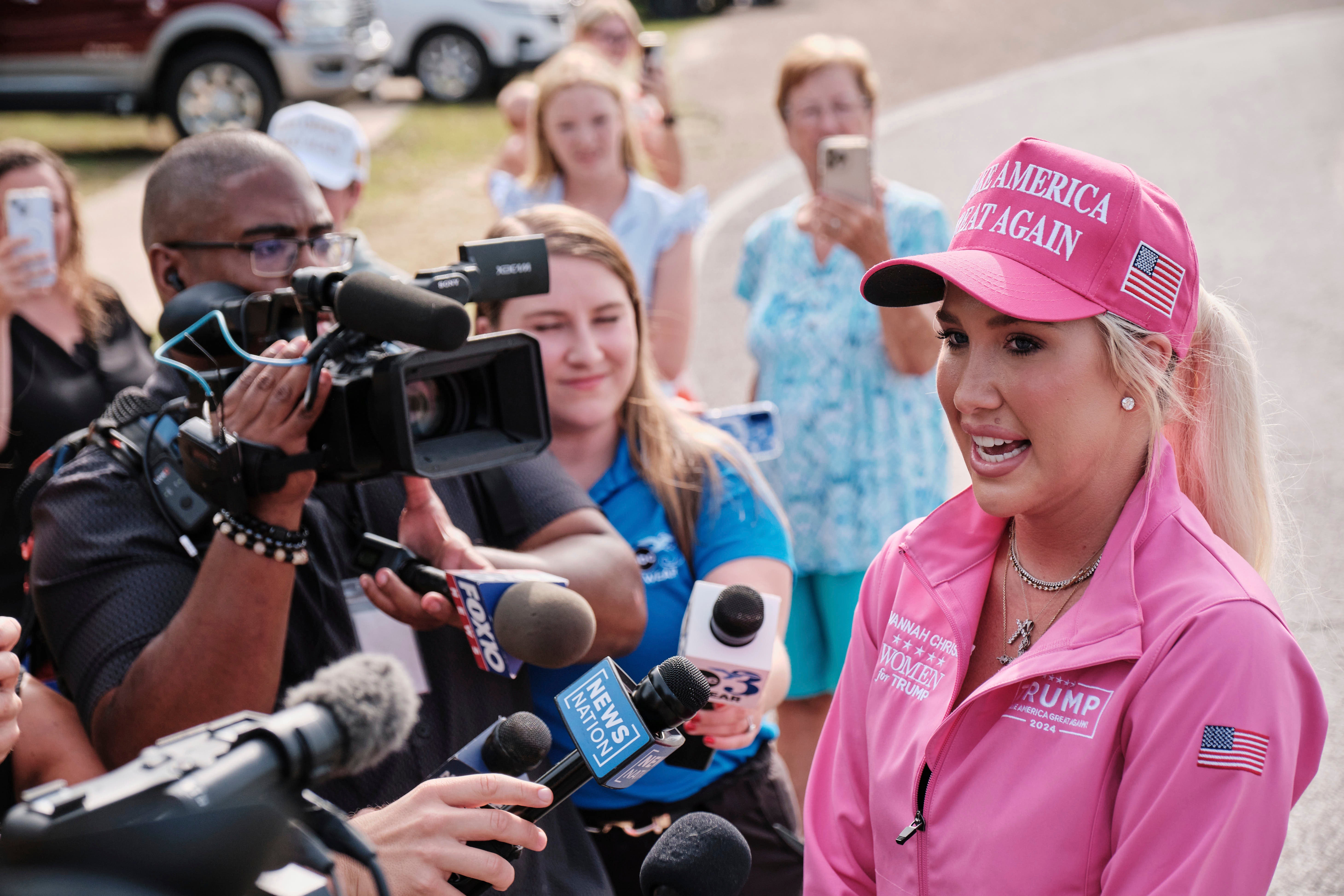 Savannah Chrisley, daughter of reality television star Todd Chrisley, speaks outside the Federal Prison Camp, Wednesday, May 28, 2025, in Pensacola, Fla.