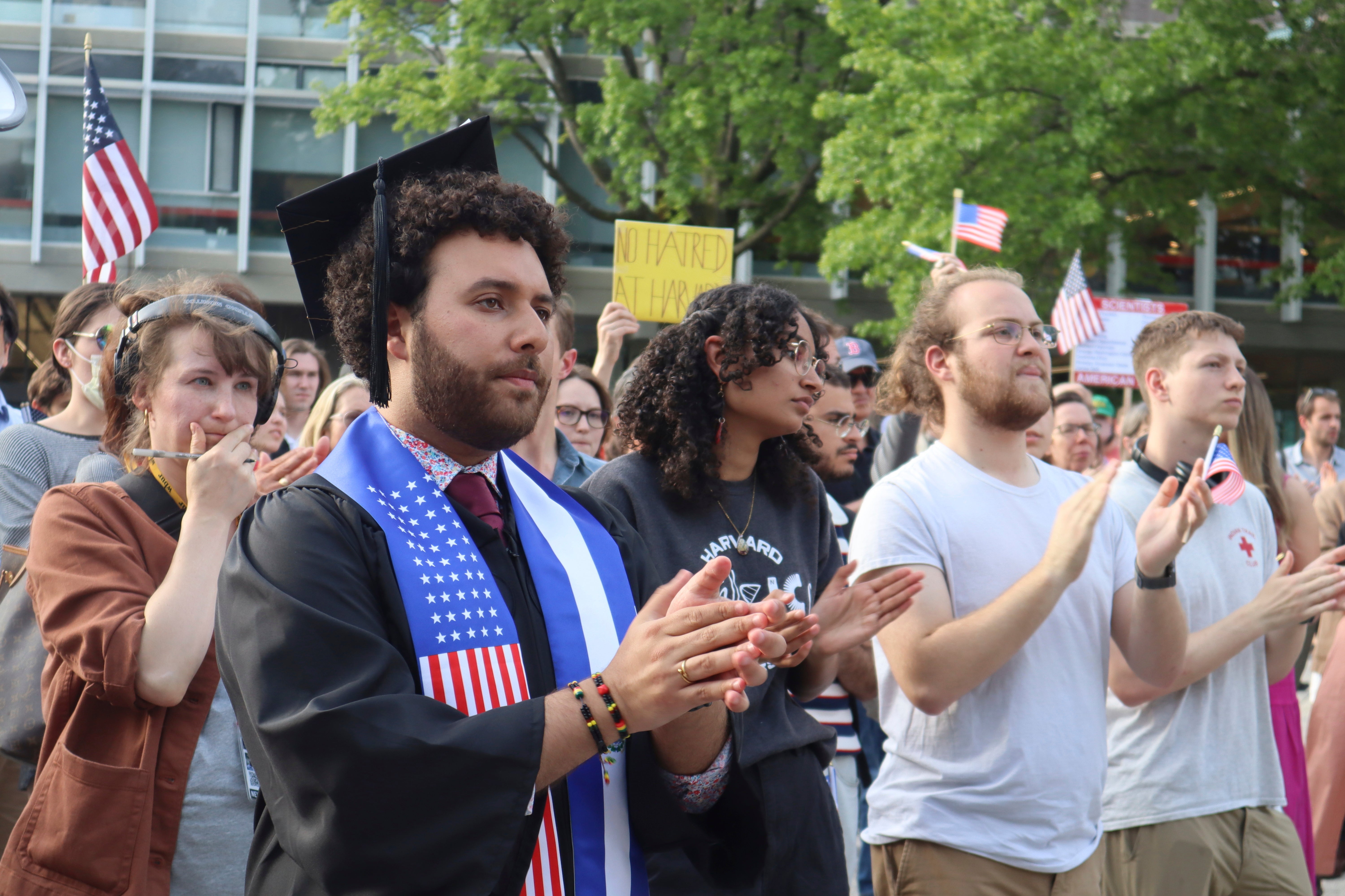 Harvard University students protest against the Donald Trump administration’s recent sanctions on 27 May 2025