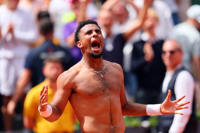 <p>Fils ripped off his shirt after advancing to the third round for the first time</p>