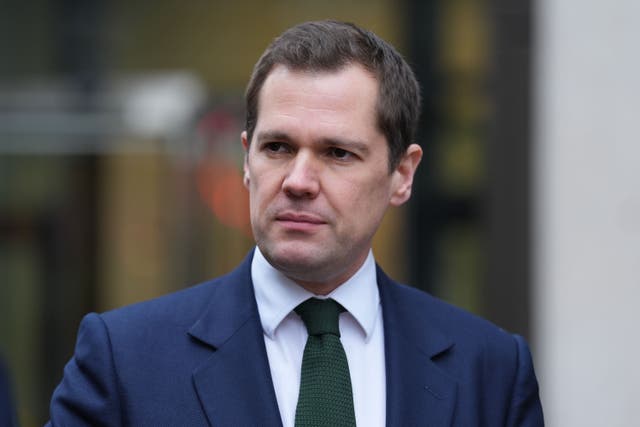 Shadow justice secretary Robert Jenrick speaking to the media outside outside the Old Bailey in central London (PA)