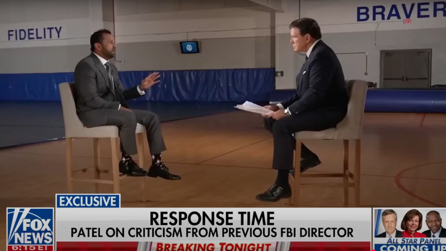 Kash Patel faced mockery on social media after appearing on Fox News sitting on a chair too large for him.