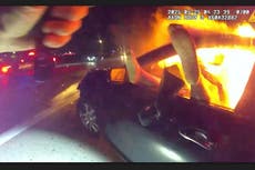 Officer rescues woman from burning car in aftermath of interstate crash in Phoenix