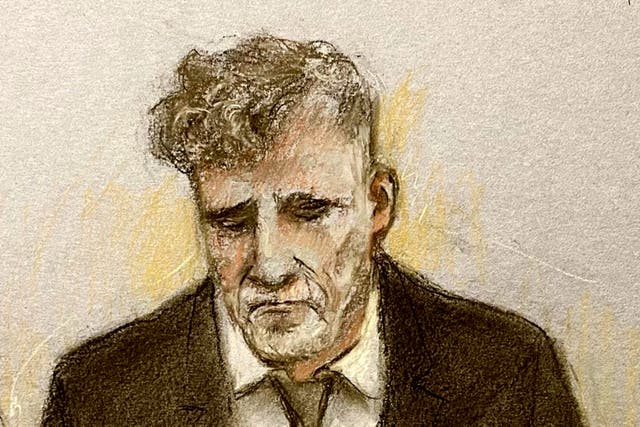<p>Paul Doyle  held his head in his hands as the panel of more than 30 jurors was brought into the courtroom for the start of his trial on Tuesday.  Artist impression is from an earlier hearing.</p>