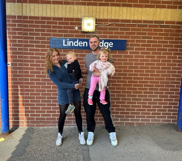 <p>Luke Pickering, 31, pictured with partner Alix, 31, his son Lucas, four, and daughter Ivy, two</p>
