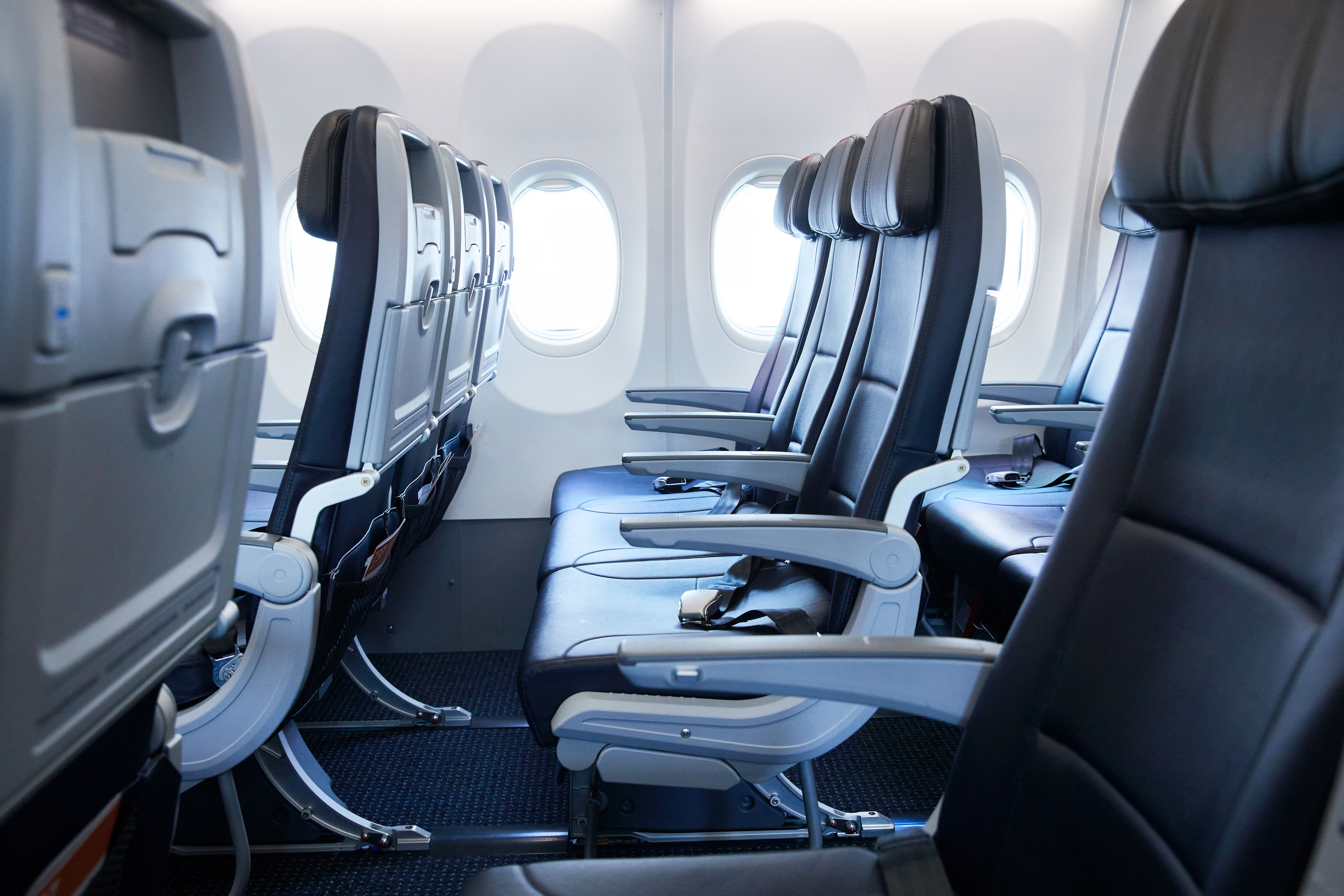 American Airlines (economy cabin above) allows all passengers a free carry-on bag