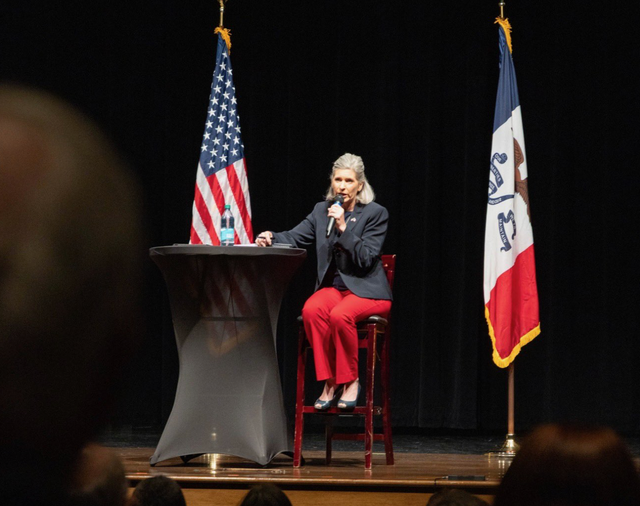 <p>Republican Senator Joni Ernst of Iowa holds a town hall on May 30</p>
