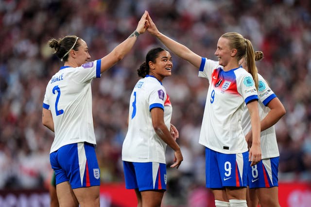 Aggie Beever-Jones scored a hat-trick in England’s 6-0 win over Portugal (Adam Davy/PA)