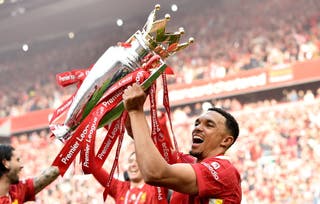 Trent Alexander-Arnold lifted the Premier League title on his Liverpool sendoff