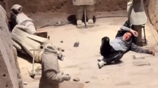 Moment tourist damages 2,000-year-old terracotta warrior statues 