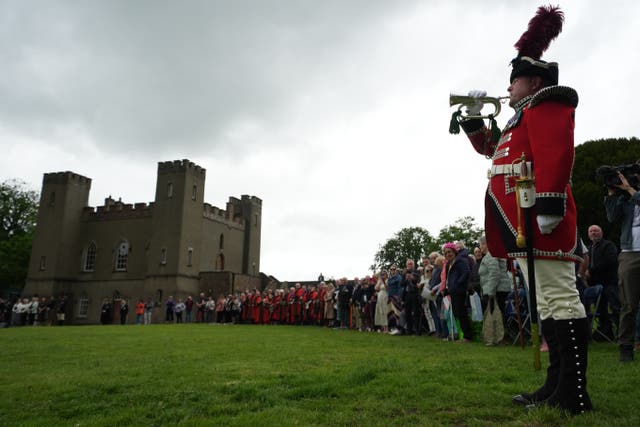 Hillsborough Fort Guard bugler Andrew Carlisle during the special ceremony where 13 new warders of the Hillsborough Fort Guard were presented with their warrants at Hillsborough Fort, Co Down (Brian Lawless/PA)
