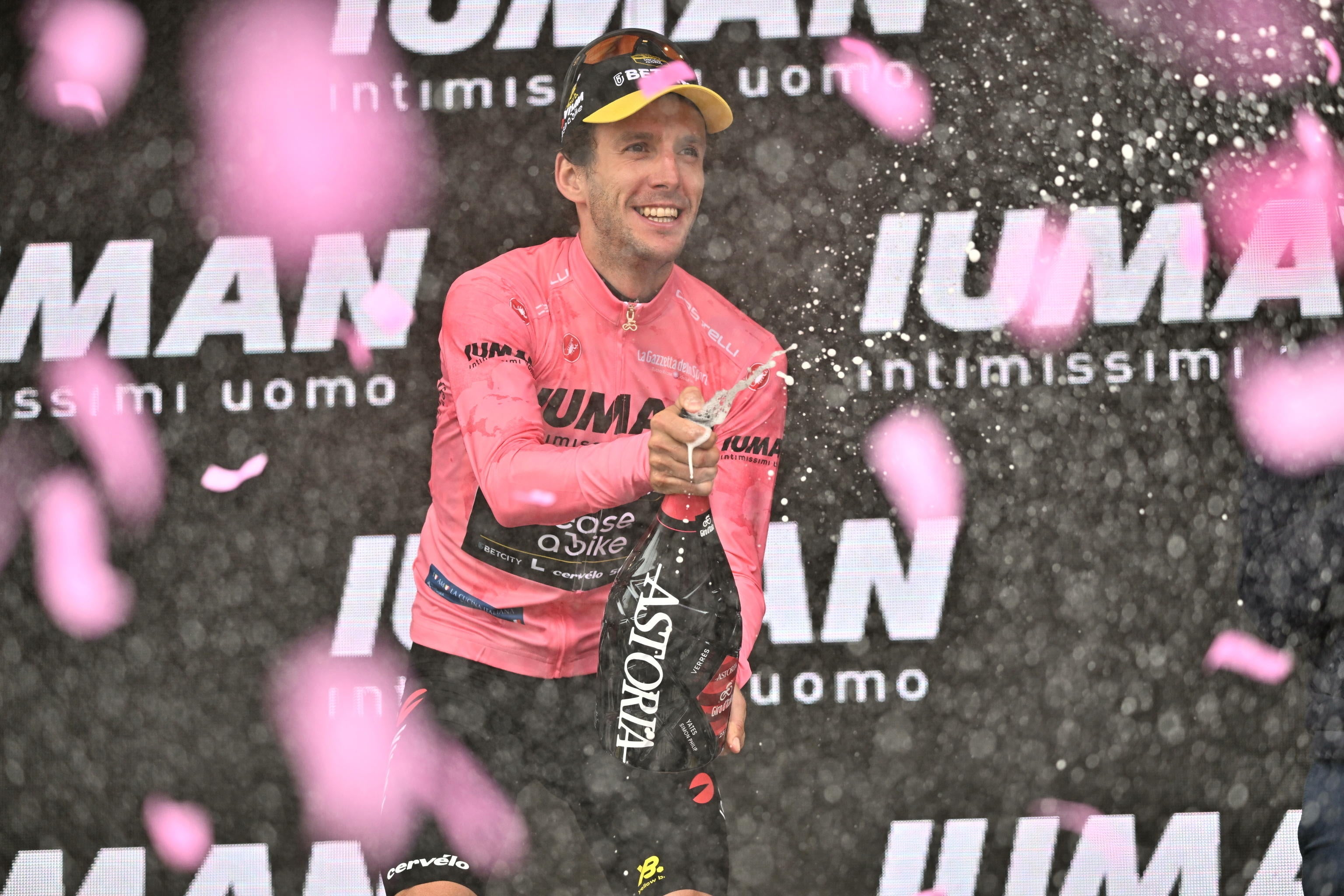 Yates celebrated grabbing the pink jersey
