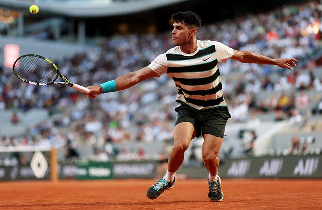 <p>Carlos Alcaraz is in last-16 action in Paris</p>
