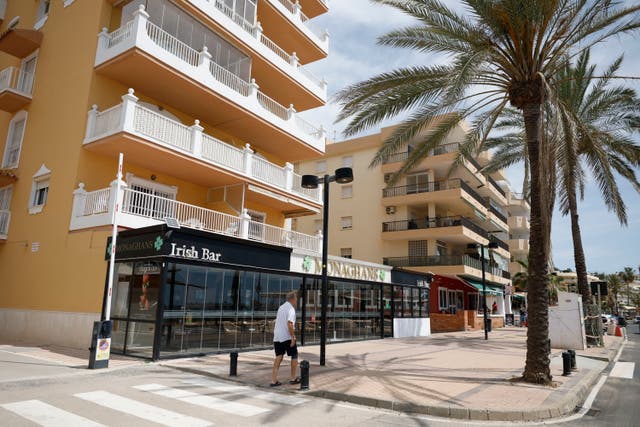<p>The Irish pub where two Scottish men were shot dead in the coastal city of Fuengirola, Costa del Sol, Spain</p>