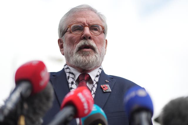 <p>Former Sinn Fein president Gerry Adams outside the High Court in Dublin after winning his libel case against the BBC (Brian Lawless/PA)</p>