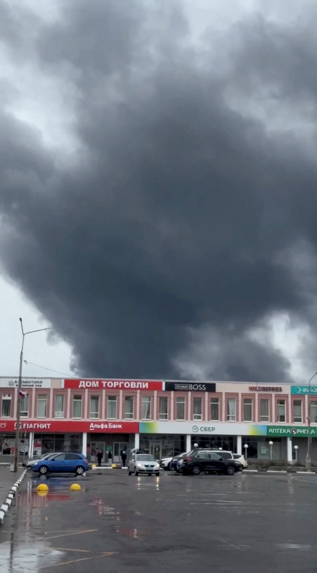 Smoke rises following what local authorities called a Ukrainian drone attack, in the course of Russia-Ukraine conflict, in Olenegorsk of the Murmansk region, Russia
