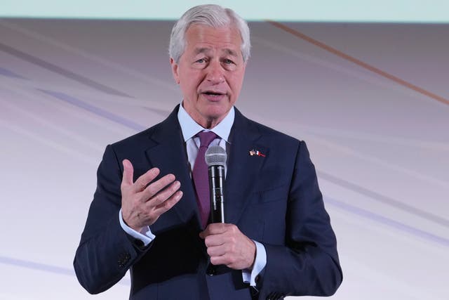 <p>JPMorgan Chase CEO Jamie Dimon speaks during the Global Markets Conference in Paris, France, Thursday May 15, 2025</p>