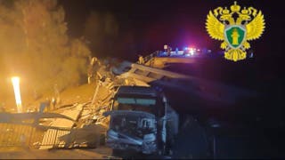 View of the scene after a failed road bridge and a subsequent disorder of the passenger train in the Russian Bryansk region