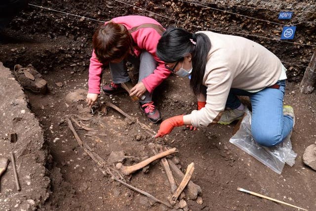 <p>Human skeleton found in Tomb M7 at the Xingyi site</p>
