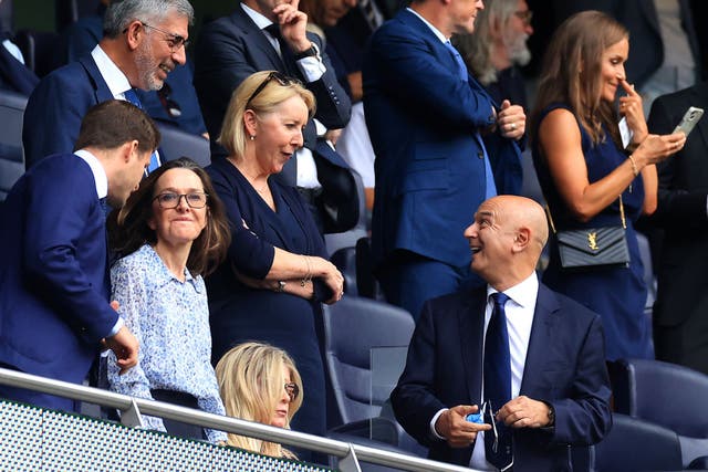 <p>Donna-Maria Cullen (left of Daniel Levy, right) has announced her departure after 19 years in the Spurs boardroom</p>