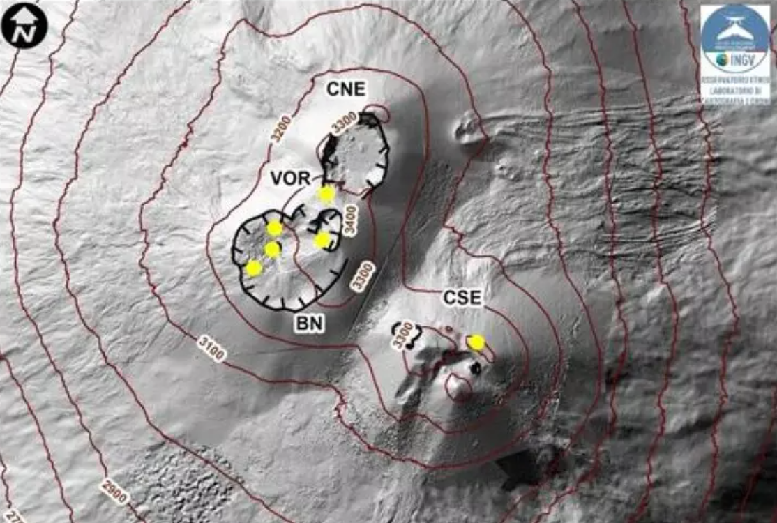 Etna has several major craters at its peak