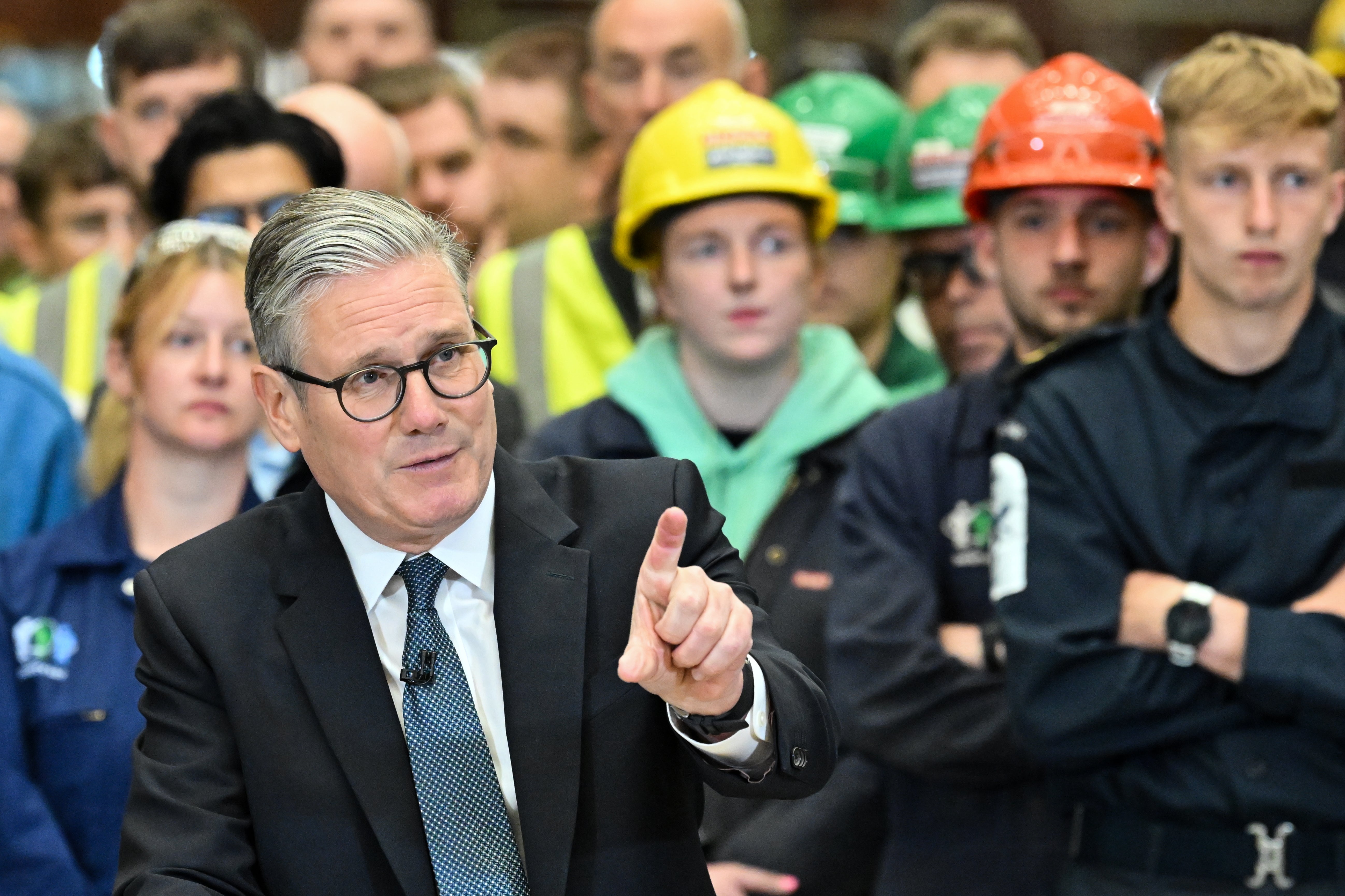 The Prime Minister speaks during a visit to BAE Systems at Sir Kir Stmper Gowan, Glasgow (Andy Buchanan/PA)