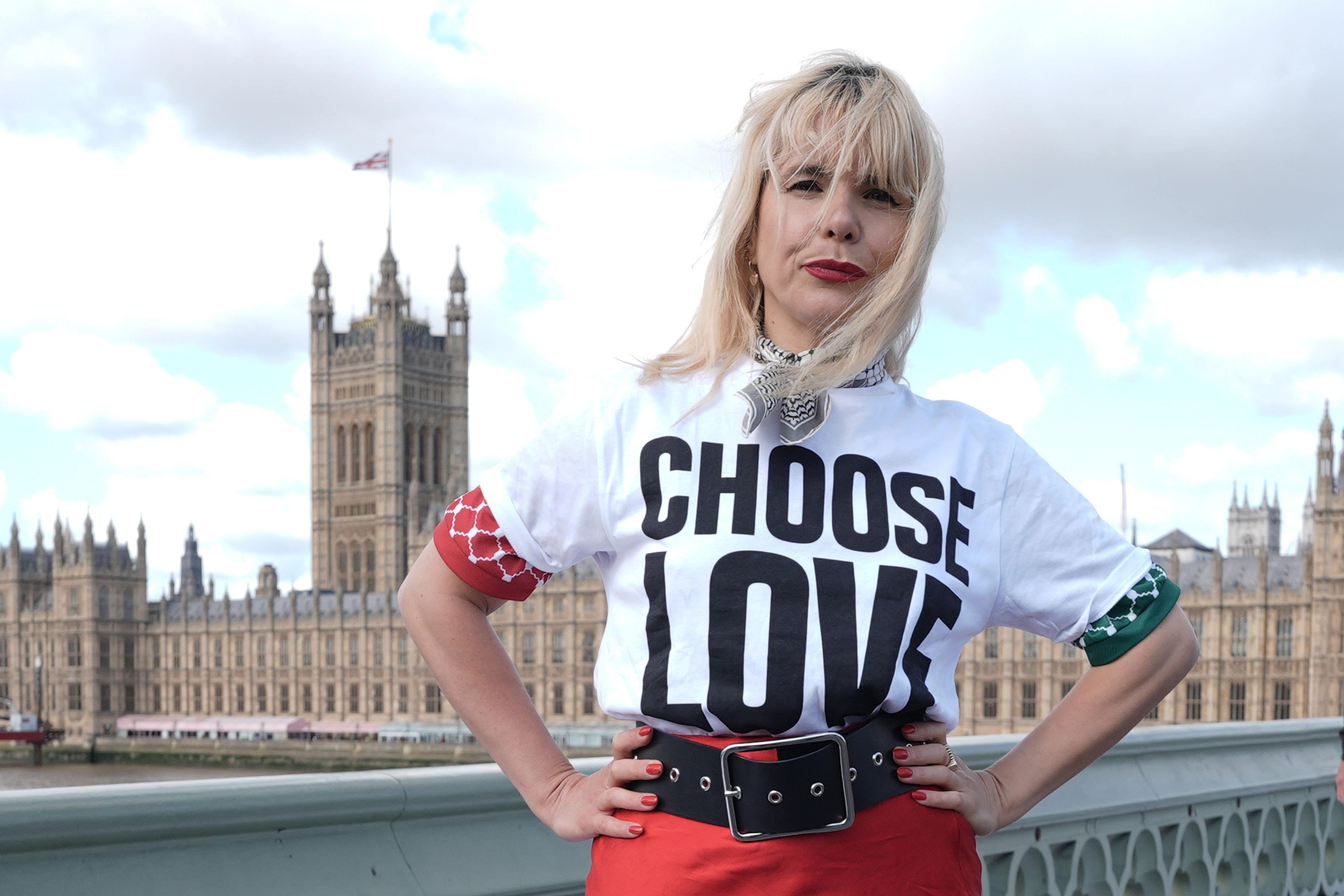 Paloma Faith joined Choose Love activists unveiling a banner with a message from a Gazan child (Stefan Rousseau/PA)